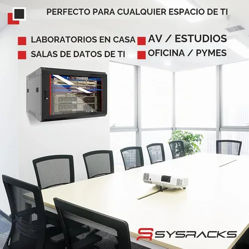 Vista 8 de Sysracks Gabinete para rack de servidor de montaje en pared 6U, rack de red de bloqueo de 19 pulgadas, 24 pulgadas de profundidad, puerta de vidrio
