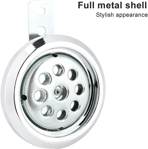 Vista 6 de Acouto Bocina Universal para Motocicleta 105dB 12V 85mm de Metal Cromado Plateado