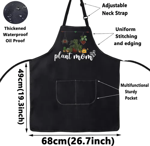 Vista 2 de WZMPA Plant Mom - Delantal de jardinería con bolsillos, regalo para amantes de las plantas, delantal ajustable para jardinero, florista, abuela, mamá