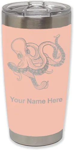 Vista 32 de LaserGram Vaso aislado al vacío de 20 onzas, Kraken, grabado personalizado incluido (negro)
