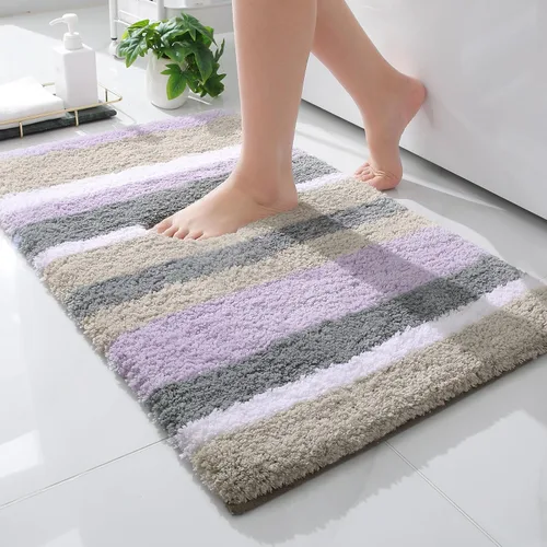Vista 16 de Buganda - Alfombras de baño de microfibra con rayas, extra gruesas, suaves y peludas, absorbentes, lavables a máquina, para baño, bañera y ducha