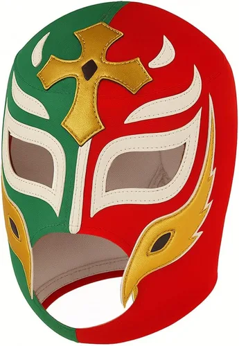 Vista 2 de Escobar REY MISTERIO - Máscara de lucha libre multicolor rojoverde para disfraz, adulto (talla única)