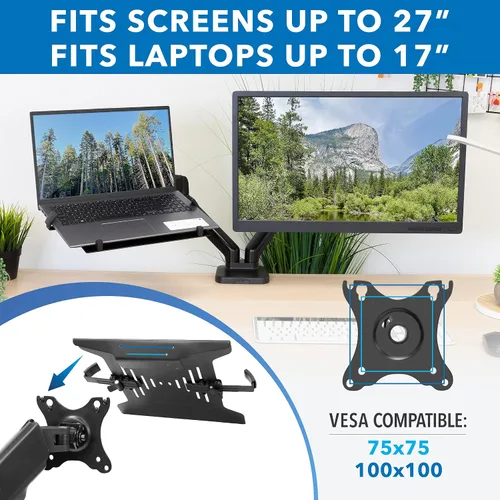 Vista 3 de Mount-It! Soporte de escritorio para laptop y monitor, soporte de brazo de movimiento completo, soporte ergonómico ajustable para monitor, soporte