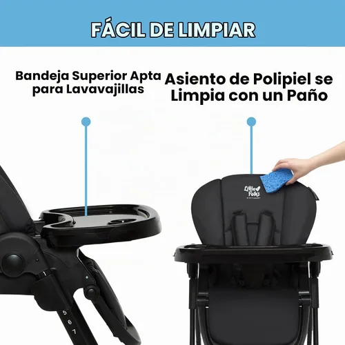 Vista 7 de Little Folks by Delta Children 2-in-1 SlimFold High Chair for Babies and Toddlers, Black Negro