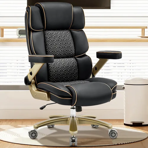 Vista 10 de Silla de oficina grande y alta, 500 libras, reposabrazos 5D, silla ejecutiva de cuero resistente con asiento cómodo, lumbar ajustable, respaldo Beige