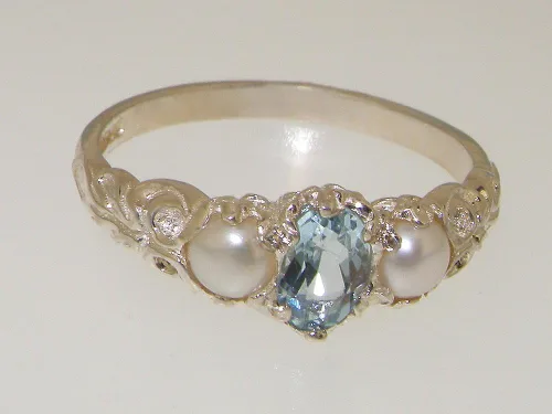 Vista 5 de Anillo de plata de ley 925 auténtica aguamarina y perla cultivada para mujer