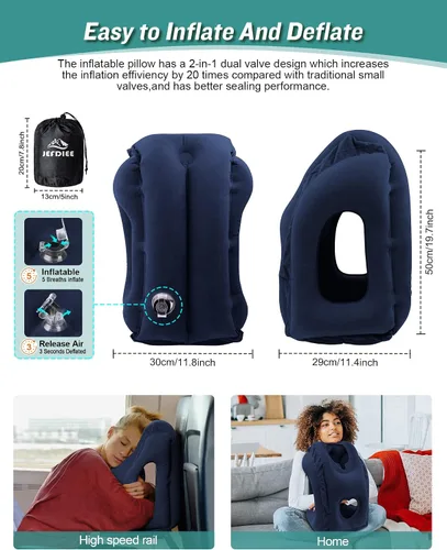 Vista 3 de JefDiee Almohada inflable de viaje y almohada inflable para descanso de pies, artículos esenciales de viaje para adultos, ideal para avión, oficina