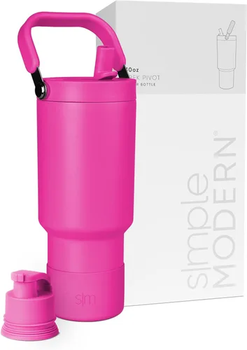 Vista 67 de Simple Modern Trek Pivot Vaso con pajita abatible de 30 oz con asa Botella de agua y protector Tapas intercambiables de pajita y para beber