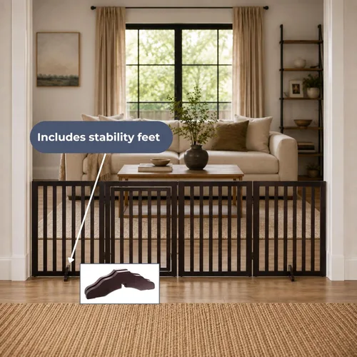 Vista 3 de TRIXIE Puerta independiente para perros de 4 paneles con puerta pequeña para mascotas, puerta plegable para mascotas, ajustable de 23.6 a 63