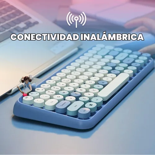 Vista 3 de Perixx PERIDUO-713BL Combo de Teclado y Ratón Inalámbrico Mini - Teclas Redondas Retro - Azul Pastel - Diseño de Teclado Inglés de EE. UU. (11909)