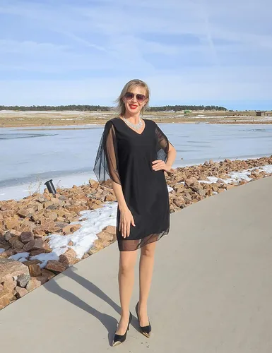 Vista 5 de SeSe Code Vestido de malla elástica con volantes y manga 34 para mujer, vestidos de invitadas de boda