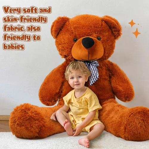 Vista 5 de Soulchen Oso gigante de 47 pulgadas, suave, grande, de peluche, de gran tamaño, con lazo, regalo de cumpleaños, baby shower, recuerdos de fiesta