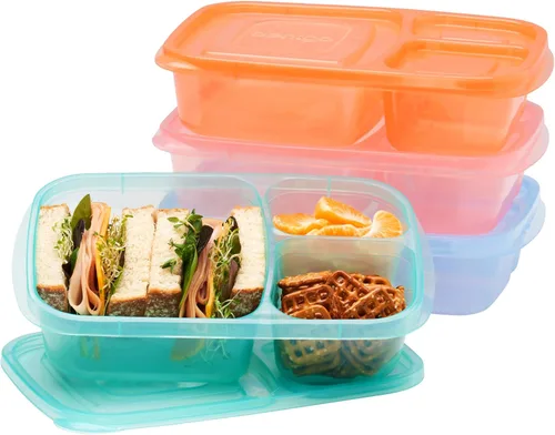 Vista 15 de Bentgo Easyboxes - Cajas de almuerzo apilables originales - Recipientes de comida reutilizables de 3 compartimentos para niños y adultos - Caja