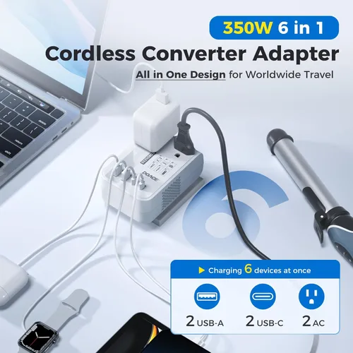 Vista 4 de DOACE Convertidor de voltaje de EE. UU. a Europa para alisador de cabello Blanco puro