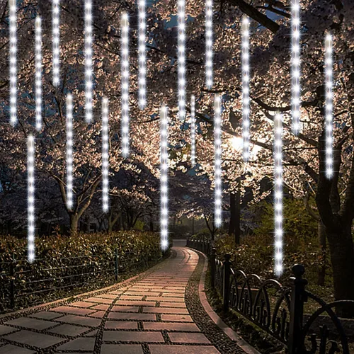 Vista 11 de LJLNION Luces de Lluvia de Meteoros, Luces de Navidad de Carámbanos para Exteriores de 12 Pulgadas, 8 Tubos 288 LED Luces de Carámbano Luz de Nieve