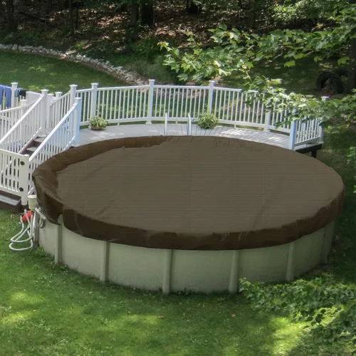 Vista 18 de Patio Cubiertas redondas para piscinas sobre el suelo, cubierta de seguridad para alberca de invierno de 10 pies, lona resistente con cabrestante