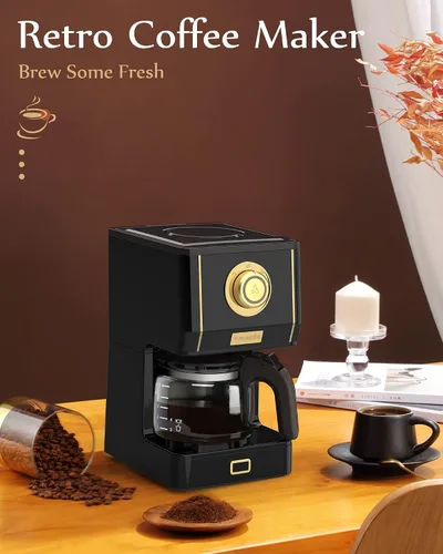 Vista 2 de Amaste Cafetera, Máquina de Café de Goteo Estilo Retro de 25 Oz con Jarra de Café de Vidrio con Filtro de Café Reutilizable y Tres Modos
