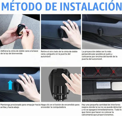 Vista 6 de SPOBODY - Juego de 2 proyectores LED inalámbricos para puerta de auto, recargables, con proyección HD y lámpara de bienvenida, aptos
