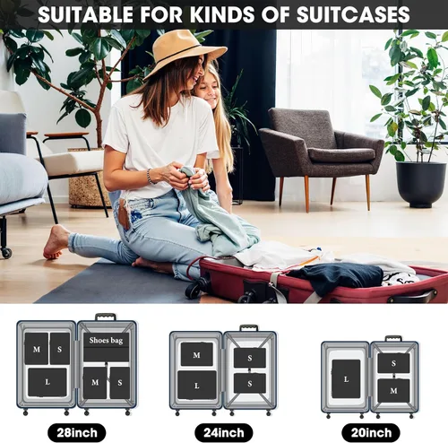 Vista 3 de Juego de 8 cubos de embalaje de compresión, cubos de embalaje expandibles para accesorios esenciales de viaje, bolsas de compresión de viaje