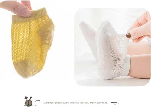 Vista 6 de Calcetines de agarre para bebé, antideslizantes, de malla fina, con ojales, unisex, para niñas y niños, calcetines tobilleros