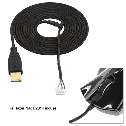 Vista 2 de Cable USB para mouse de 7.2 ft 7.22 pies de repuesto para mouse Razer Naga 2014, negro