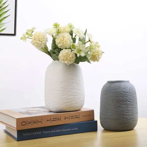 Vista 8 de Jarrones de cerámica gris, jarrones modernos texturizados, jarrones de decoración del hogar, también se pueden utilizar como la mejor decoración Zj