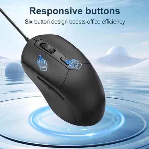 Vista 6 de Ratón USB C con cable, 6 botones tipo C, ratón óptico portátil, silencioso y cómodo, para laptop, Mac, MacBook, Android, PC