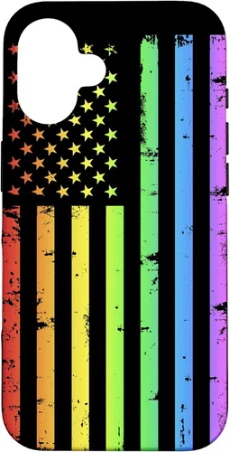 Vista 32 de Funda LGBT para iPhone 17 con diseño de bandera estadounidense arcoíris