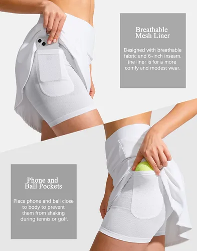 Vista 4 de SANTINY - Falda pantalón de golf de 19 pulgadas, bolsillos con cremallera, longitud hasta la rodilla, falda de tenis atlética de cintura alta