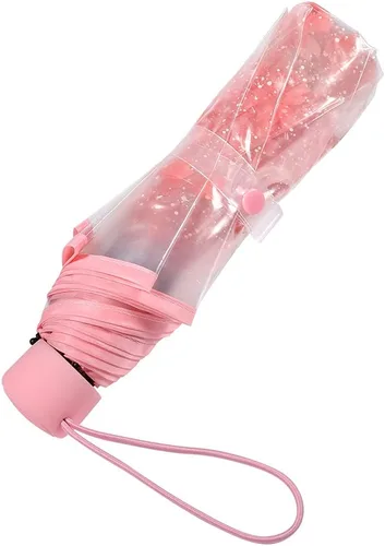 Vista 5 de TOPINCN Paraguas de flores de cerezo, paraguas plegable de burbujas de cúpula transparente, paraguas de princesa de moda, paraguas de viaje