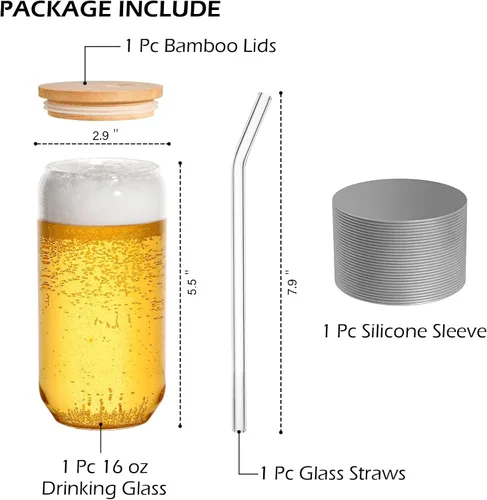 Vista 8 de BEWAVE Vaso para beber, vasos con forma de lata de 16 onzas, vasos de café helado, vaso de cerveza, para whisky, refrescos, té, jugo, regalo