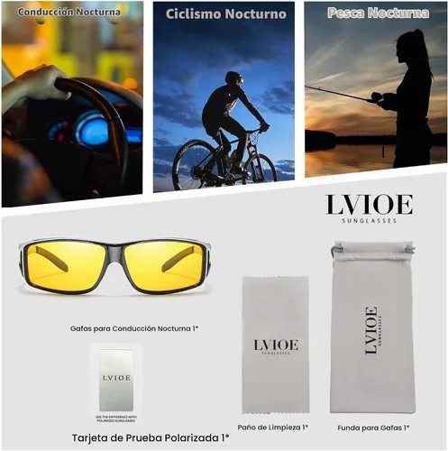 Vista 6 de LVIOE Wrap Around Night-Vision Glasses, Fit Over Prescription Glasses with Polarized Yellow Lens Night-Driving Glasses