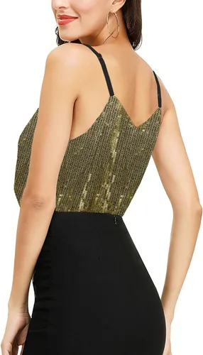 Vista 6 de SATINIOR Camiseta sin mangas de lentejuelas brillantes para mujer, chaleco de lentejuelas brillantes, chaleco de lentejuelas para fiesta de Navidad