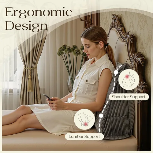 Vista 5 de WOWMAX - Almohada triangular para lectura; almohada grande para cabecera y respaldo; almohada en forma de cuña para soporte y posicionamiento