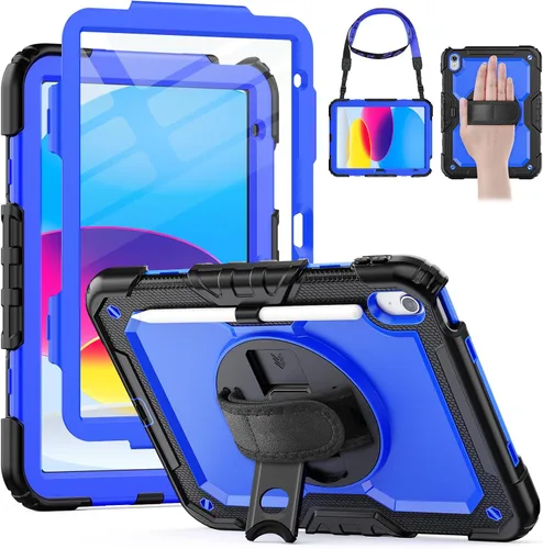 Vista 16 de HXCASEAC - Funda para iPad A16 de 11ª/10ª generación, protección resistente, con protector de pantalla, soporte para lápiz, soporte giratorio
