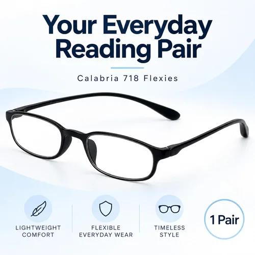 Vista 6 de Calabria 718 Flexie Oval - Gafas de lectura para hombres/mujeres, lectores flexibles, ligeros y duraderos, marco TR-90 de poder único plegable Ébano