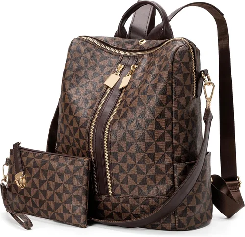 Vista 12 de Mochila Monedero para Mujer de Cuero Anti-robo Grande de Diseñador de Moda Mochila de Viaje Bolsa Mochila para Hombre Bolsas de Hombro, A-Marrón