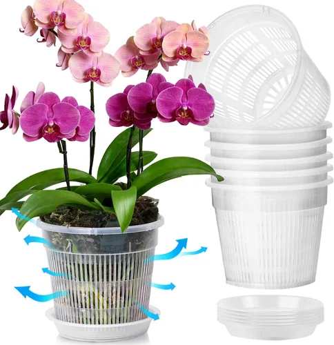Vista 11 de T4U Clear Orchid Pots 9 Pack 4.3 5.5 6.3 Inch, Orchid Pot Holes Repotting