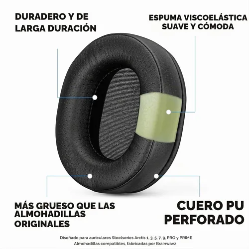 Vista 3 de Brainwavz Almohadillas de repuesto para auriculares SteelSeries Arctis 1, 3, 5, 7, 9X, Pro y Prime, espuma viscoelástica y piel sintética (negro)