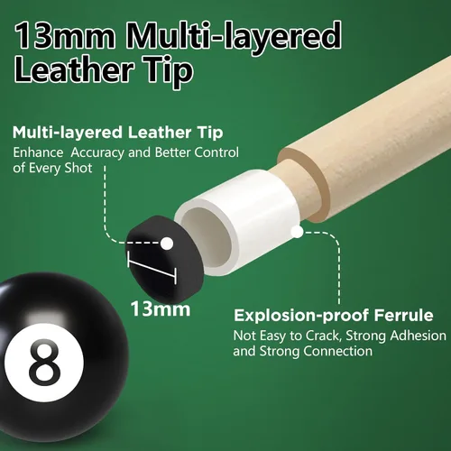 Vista 4 de Pool Cue, 58" Pool Cue Sticks for Adults with 13MM Tips Canadian Maple Wood Leather Pattern Grip 18 19 20 21 oz, Professional Billiard Cues Players