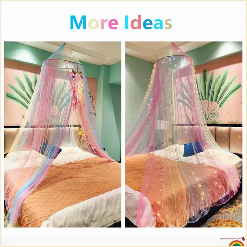 Vista 4 de Dosel de Cama Arcoíris para Niñas Red Mosquitera, Instalación Fácil Dosel de Princesa para Decoración de Dormitorio de Niños