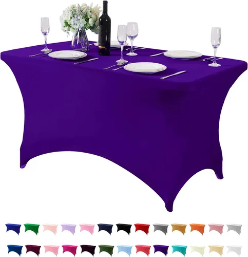 Vista 31 de Mantel de elastano para mesa de 6, 4 o 8 pies, universal, ajustable, para fiestas, banquetes, bodas y eventos, color verde manzana