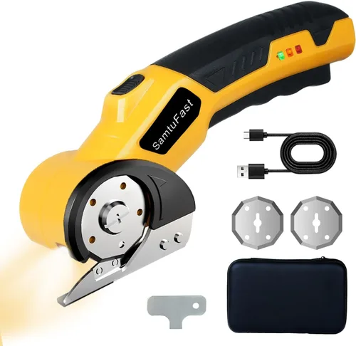 Vista 10 de Tijeras eléctricas inalámbricas, cortador de caja recargable de 4 V eléctrico con caja de almacenamiento, 2 cuchillas, cable de carga USB, cortador