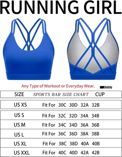 Vista 6 de RUNNING GIRL Sujetador deportivo con tiras para mujer, sexy, espalda cruzada, soporte ligero, brasier de yoga con copas extraíbles