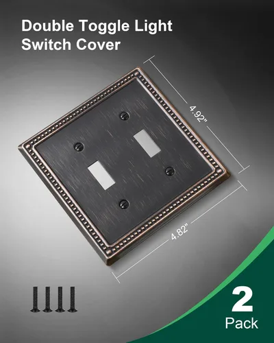 Vista 2 de Paquete de 2 cubiertas de placa de interruptor de luz de doble palanca, cubiertas decorativas de placa de doble interruptor Pearls, placa de pared