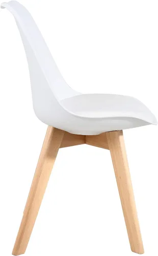 Vista 9 de LSSBOUGHT Sillas de comedor de estilo moderno, silla de plástico Shell Lounge con asiento acolchado suave y patas de madera maciza, juego de 4 Blanco