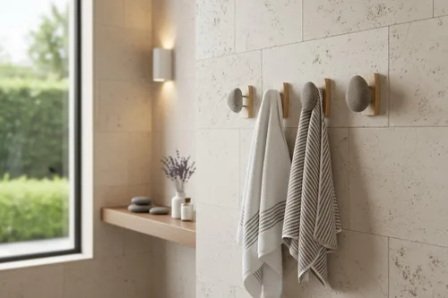 Vista 2 de Sea Stones Coast Hook - Gancho para abrigos, seleccionado a mano, gancho de pared de piedra natural con elegante placa trasera de madera, cuelga tus