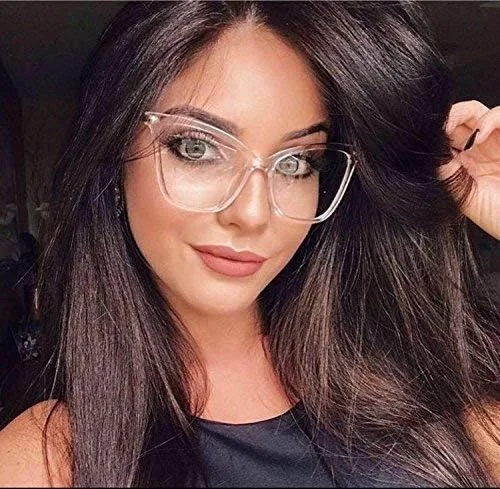 Vista 8 de FEISEDY Marco de gafas de ojo de gato de gran tamaño con lentes transparentes para mujer B2460