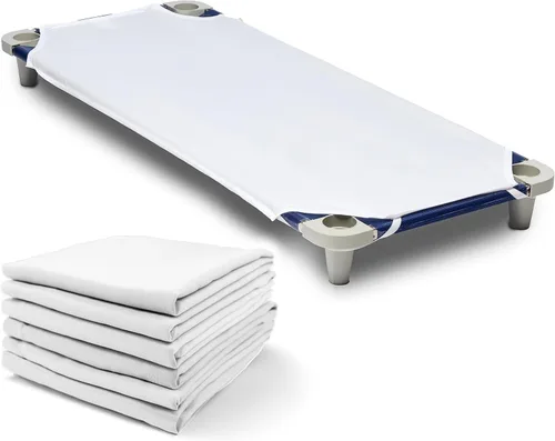 Vista 8 de Rollee Pollee Sábanas de microfibra azul para cuna, súper suaves y duraderas con bucles elásticos, ideales para preescolar y guardería para siestas
