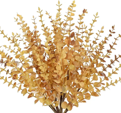 Vista 13 de GnFlus 5 tallos artificiales de eucalipto de otoño, hojas de eucalipto, ramas de hojas de otoño, decoraciones de otoño con hojas de otoño de espuma